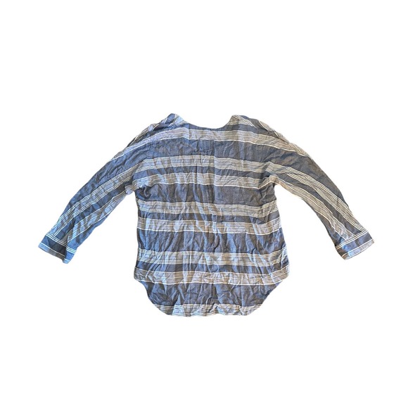 Women M Rails Lily Athens Stripe Blouse Top Shirt Long Slv Blue Rayon Lace-Up - Picture 3 of 5
